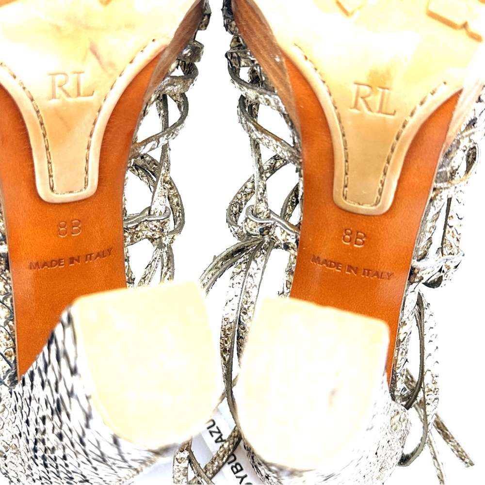 🔥🔥🔥Women’s Ralph Lauren Purple Label 6” Chunky Heel Genuine Python Sandals Sz 8B - Picture 11 of 12